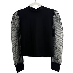 Lola + Grace Whimsigoth Black Long Sleeve Sheer Top Polka Dot Puff Size M